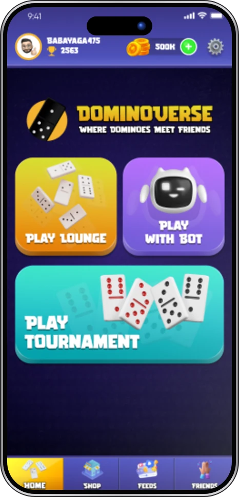 Dominoverse app: game modes menu