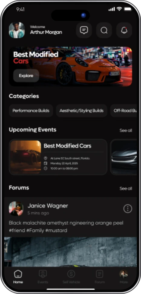 Modded Market app: home screen with car categories