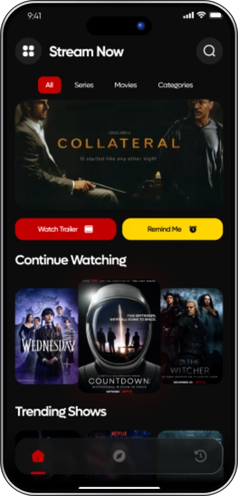 Stream Now app: discover screen with new releases