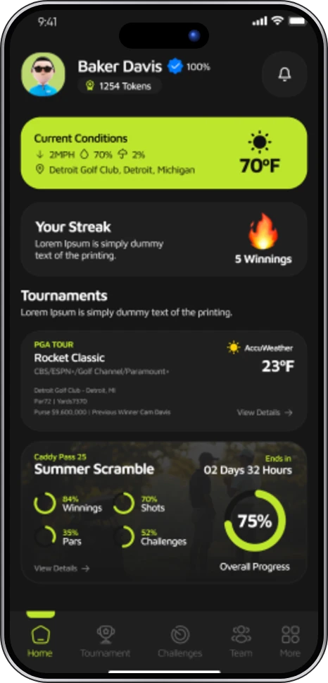 Tips Golf app screen